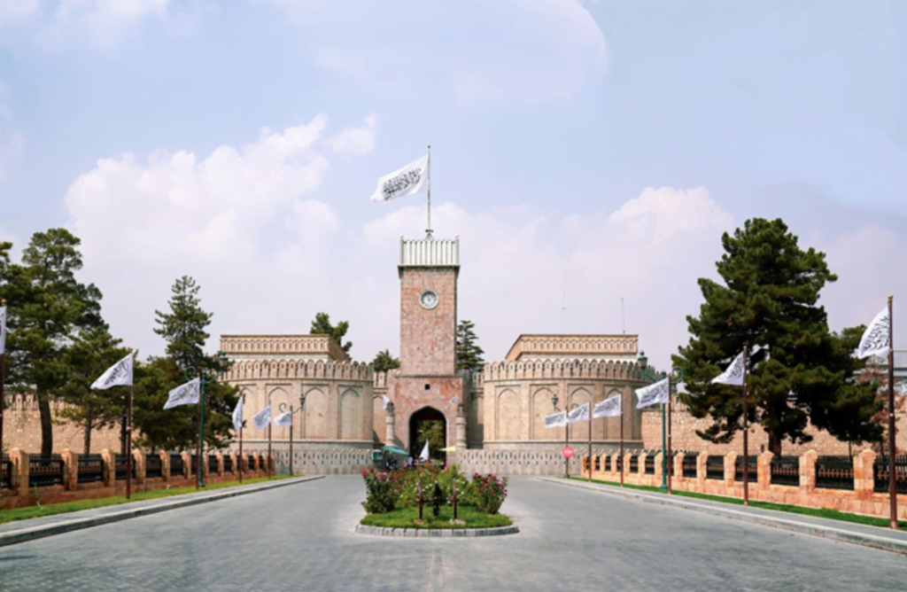 The flag of the Taliban flies over the Presidential Palace - Arg in Afghanistan.