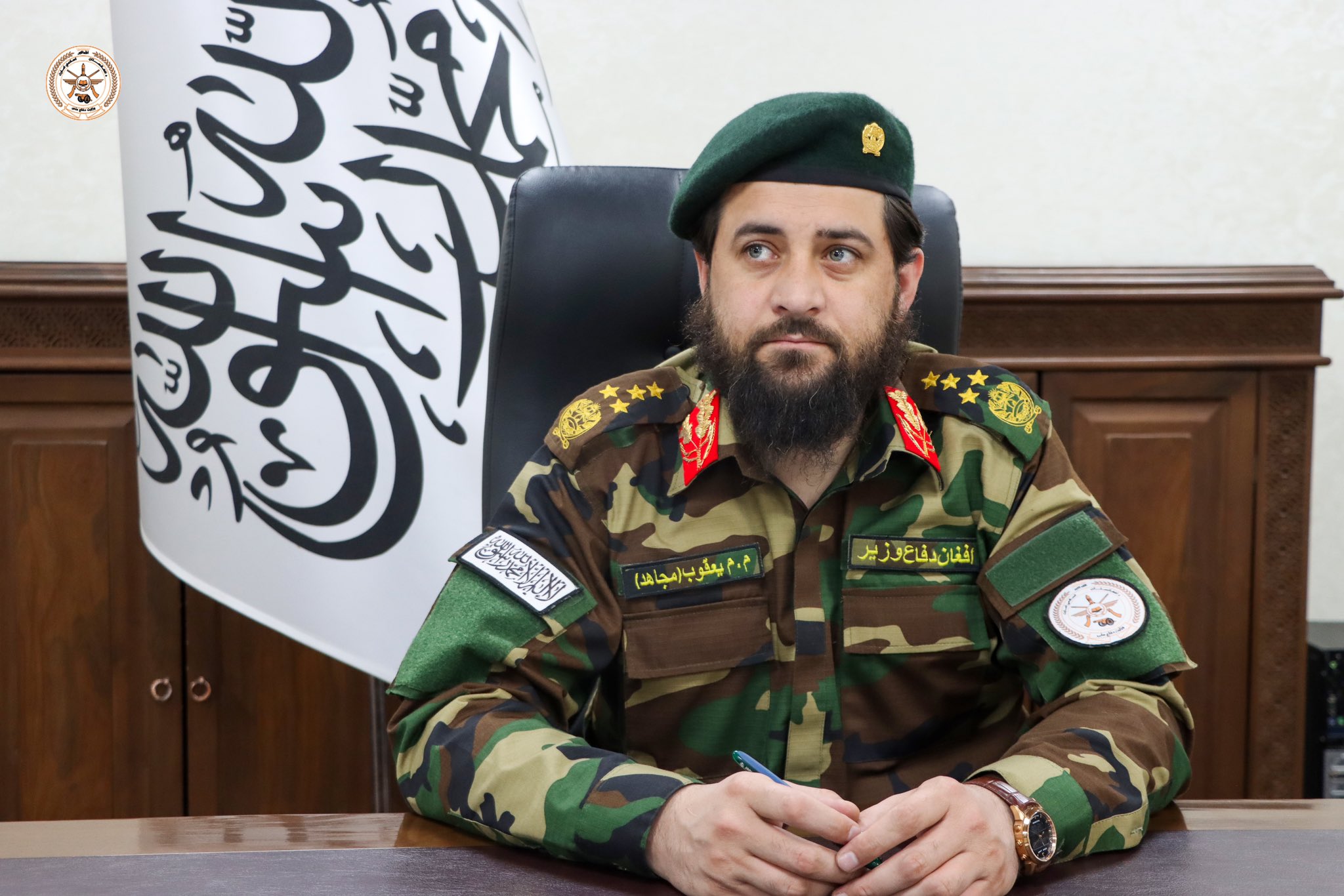 In a press release by the Ministry of Defense of the Taliban government in Afghanistan, a picture of Mullah Yaqub Mujahid, the Acting Minister of Defense of Afghanistan, is shown wearing military uniform.